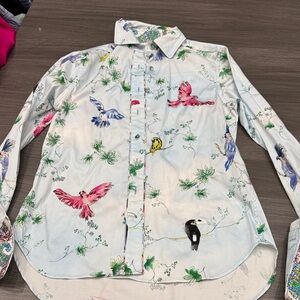 Robert Graham Light Blue Bird Print Shirt